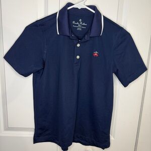 Brooks Brothers Performance Series Fleece Polo Boys Medium Shirt Navy Blue EUC